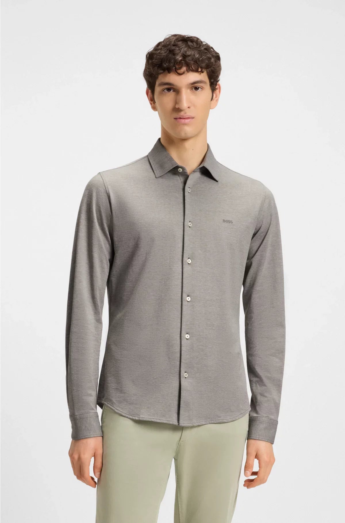 CAMICIA SLIM FIT IN PIQUET DI COTONE MÉLANGE
