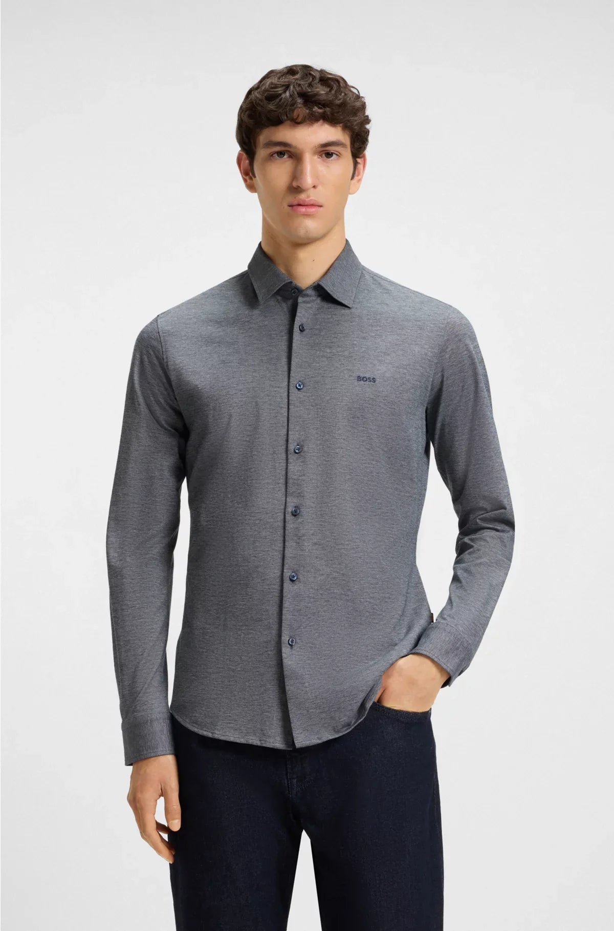 CAMICIA SLIM FIT IN PIQUET DI COTONE MÉLANGE