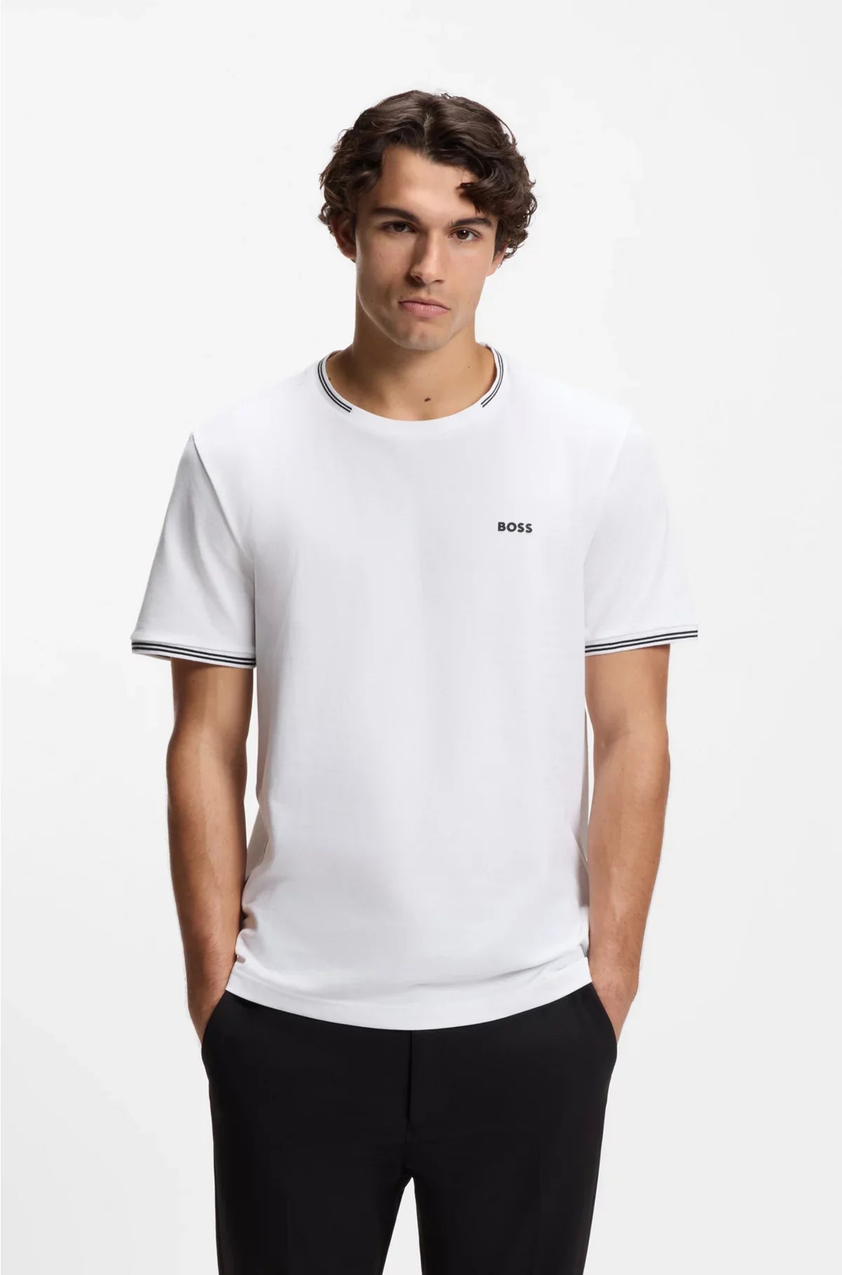 T-SHIRT IN COTONE STRETCH A RIGHE CON LOGO
