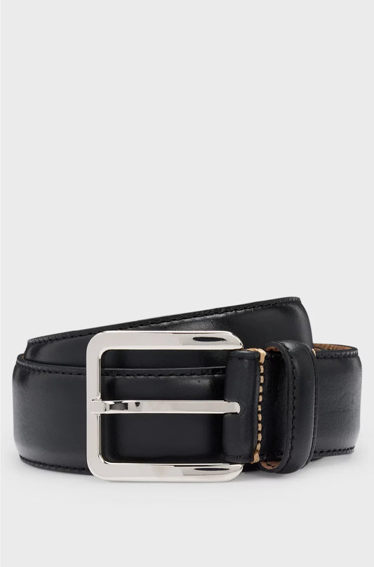 ITALIAN-LEATHER BELT WITH CONTRAST STITCHING