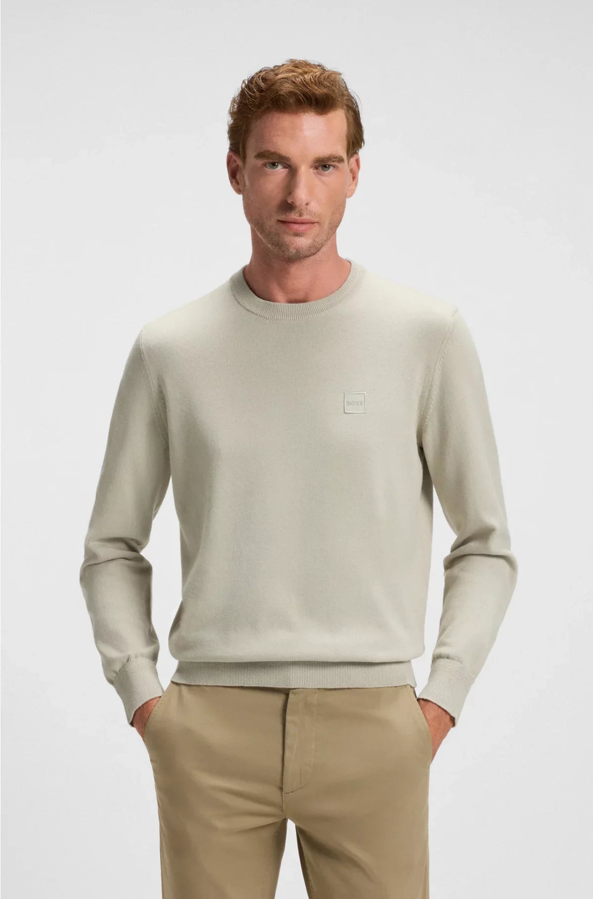 COTTON-CASHMERE SWEATER WITH LOGO LABEL