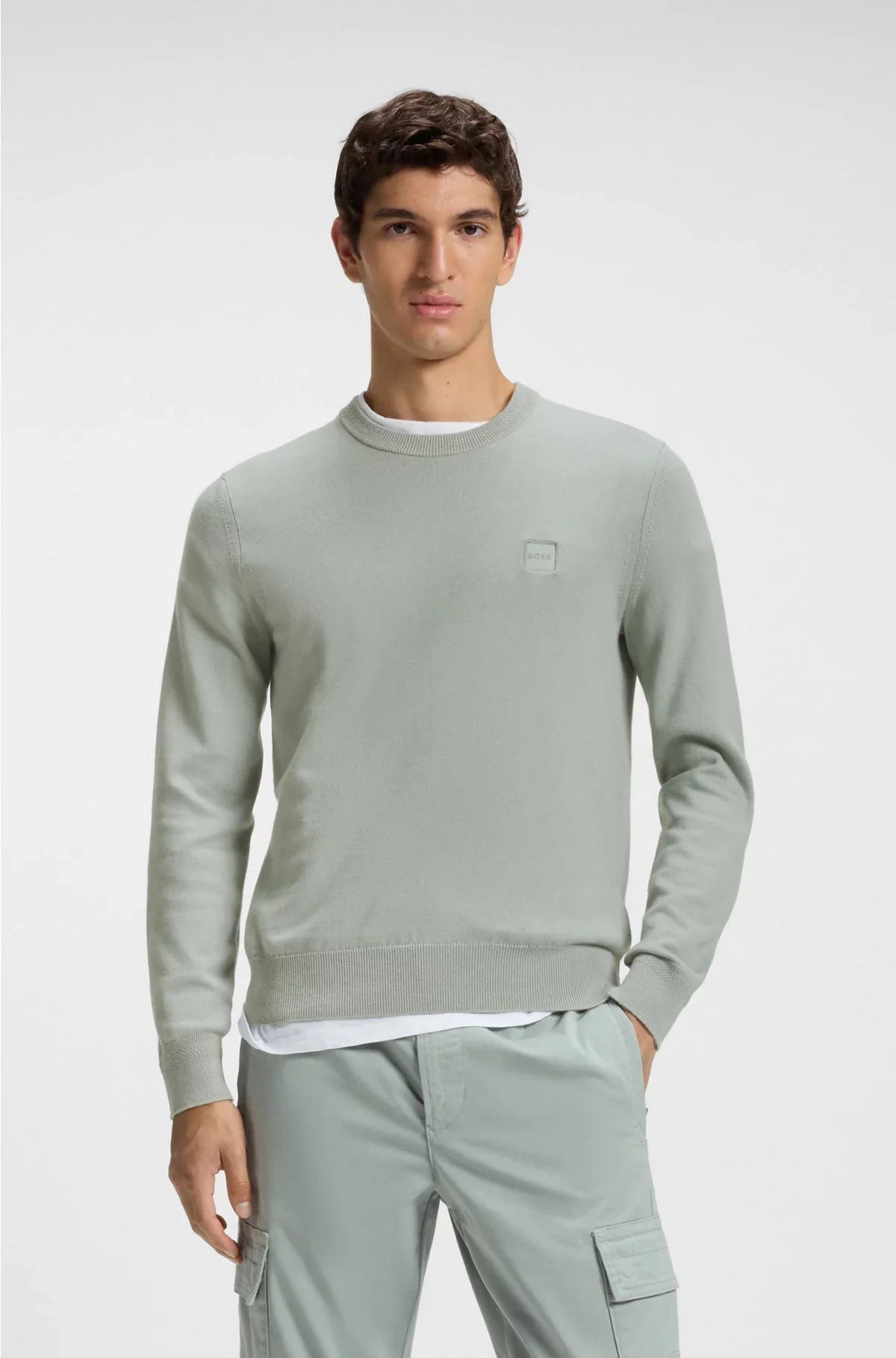 COTTON-CASHMERE SWEATER WITH LOGO LABEL