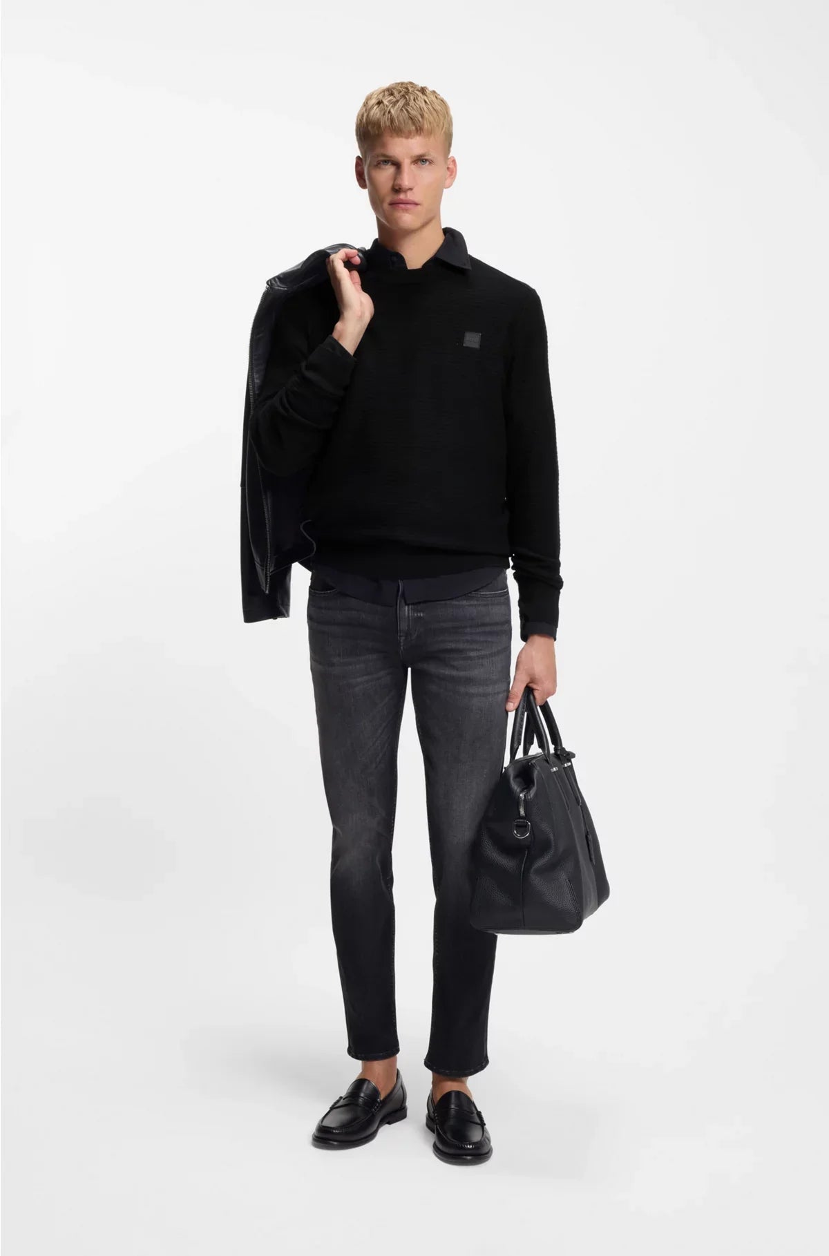 MAGLIONE STRUTTURATO IN COTONE E CASHMERE CON PATCH LOGO