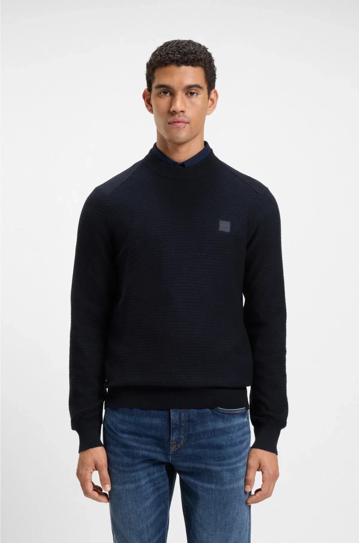 MAGLIONE STRUTTURATO IN COTONE E CASHMERE CON PATCH LOGO