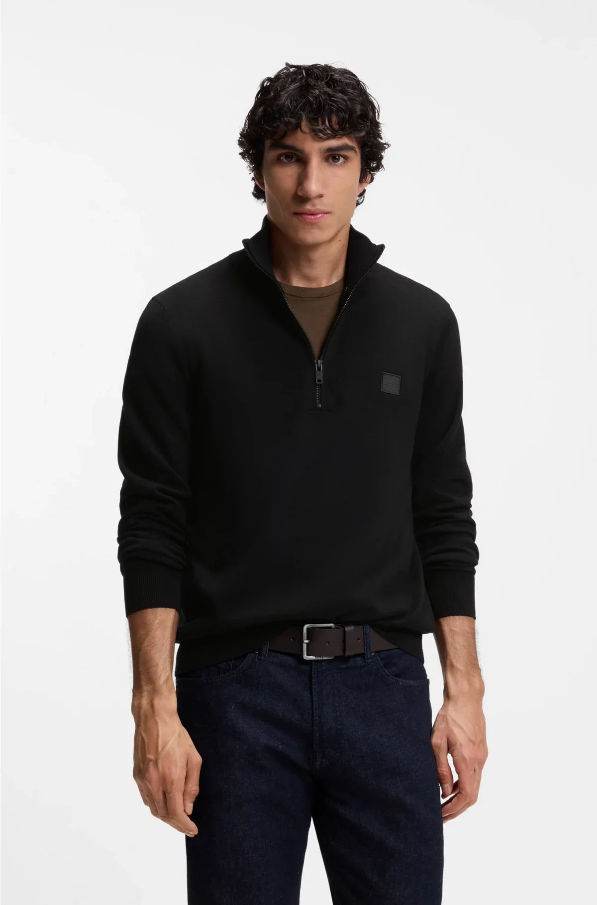 LOGO-PATCH ZIP-NECK SWEATER IN COTTON AND CASHMERE