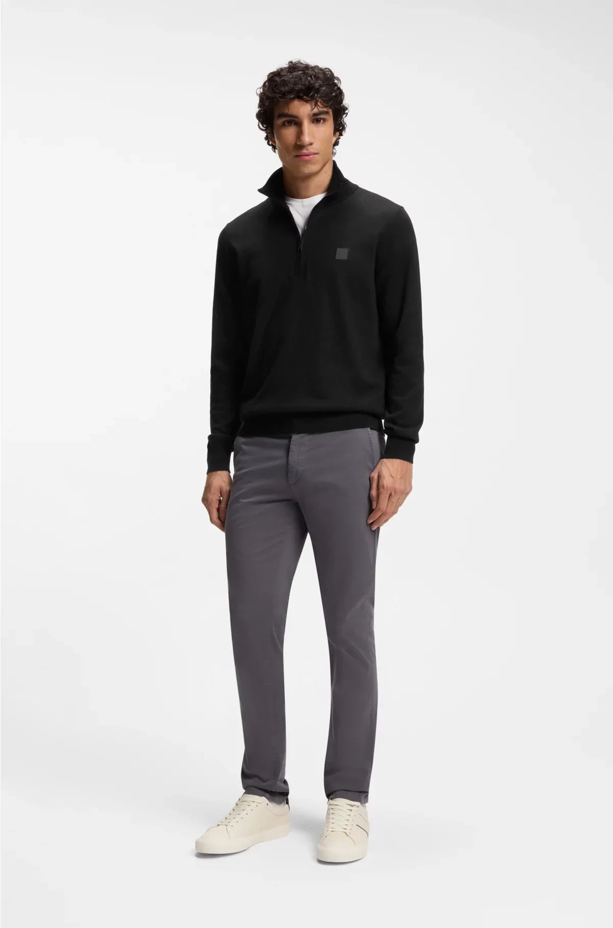 LOGO-PATCH ZIP-NECK SWEATER IN COTTON AND CASHMERE