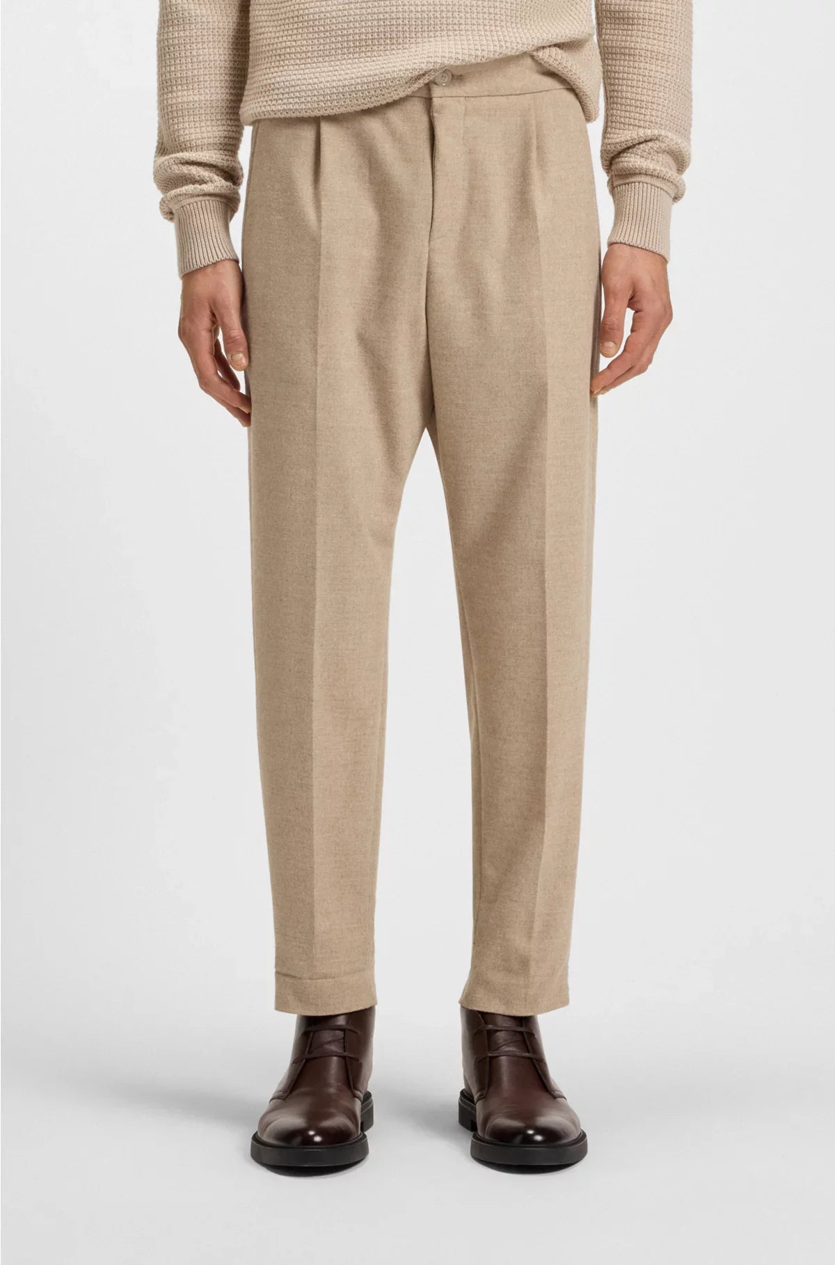 TAPERED-FIT TROUSERS IN STRETCH FLANNEL