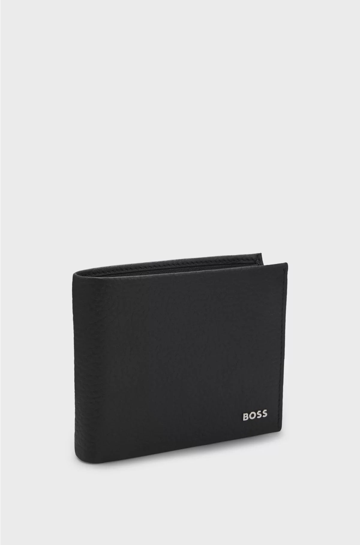 GRAINED-LEATHER TRIFOLD WALLET WITH LOGO LETTERING
