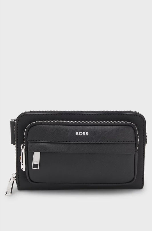 STRUCTURED CROSSBODY BAG WITH BRANDED TRIMS