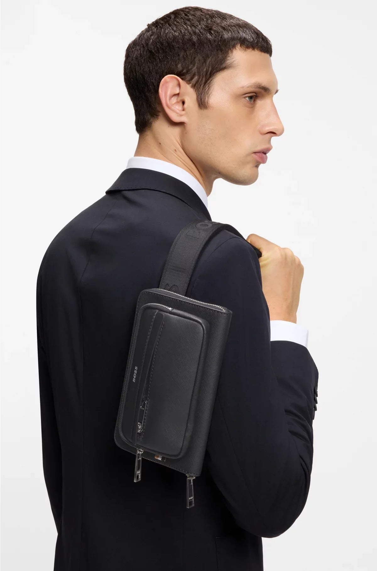 STRUCTURED CROSSBODY BAG WITH BRANDED TRIMS