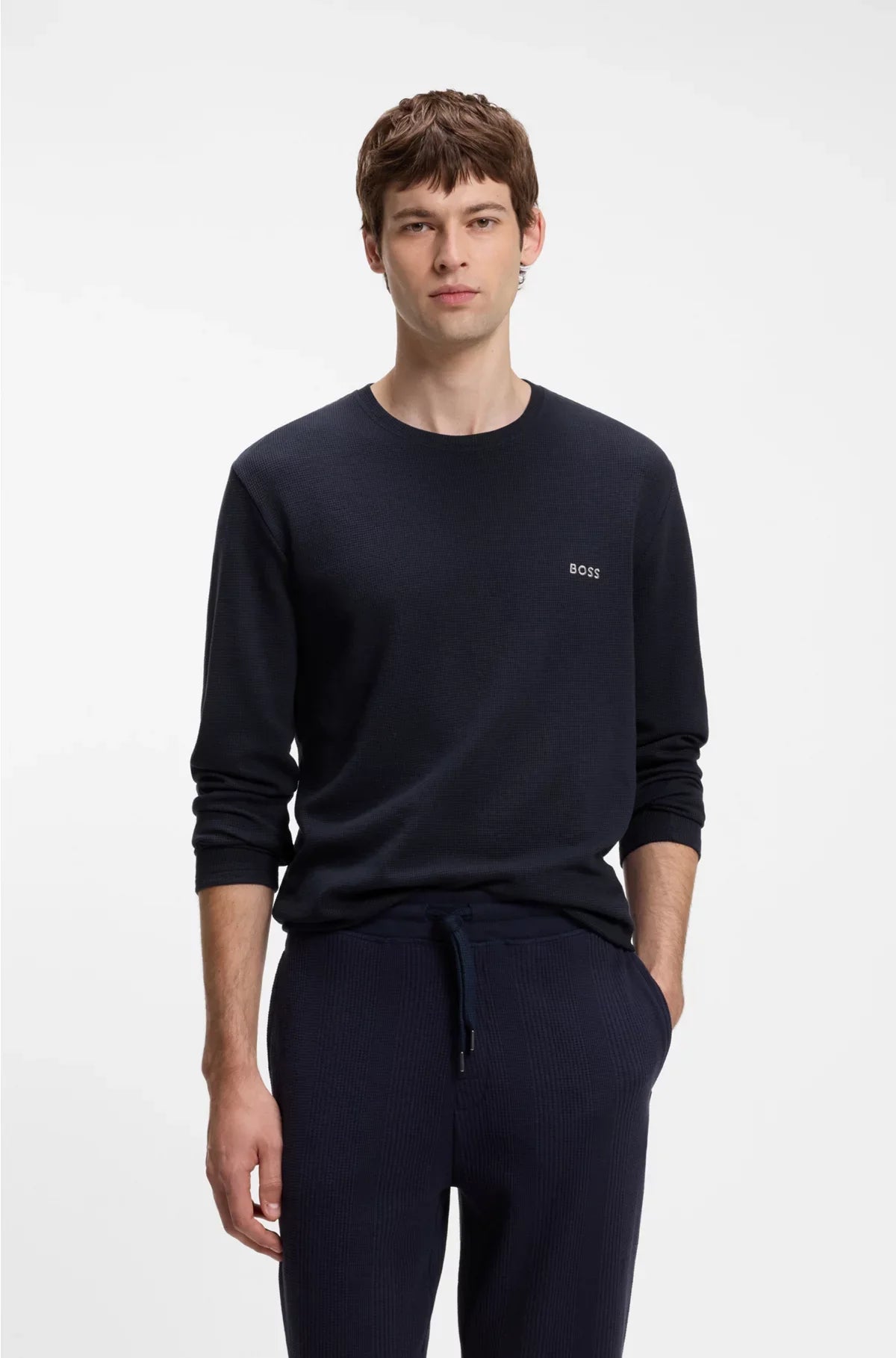 WAFFLE-STRUCTURED PYJAMA T-SHIRT IN A COTTON BLEND