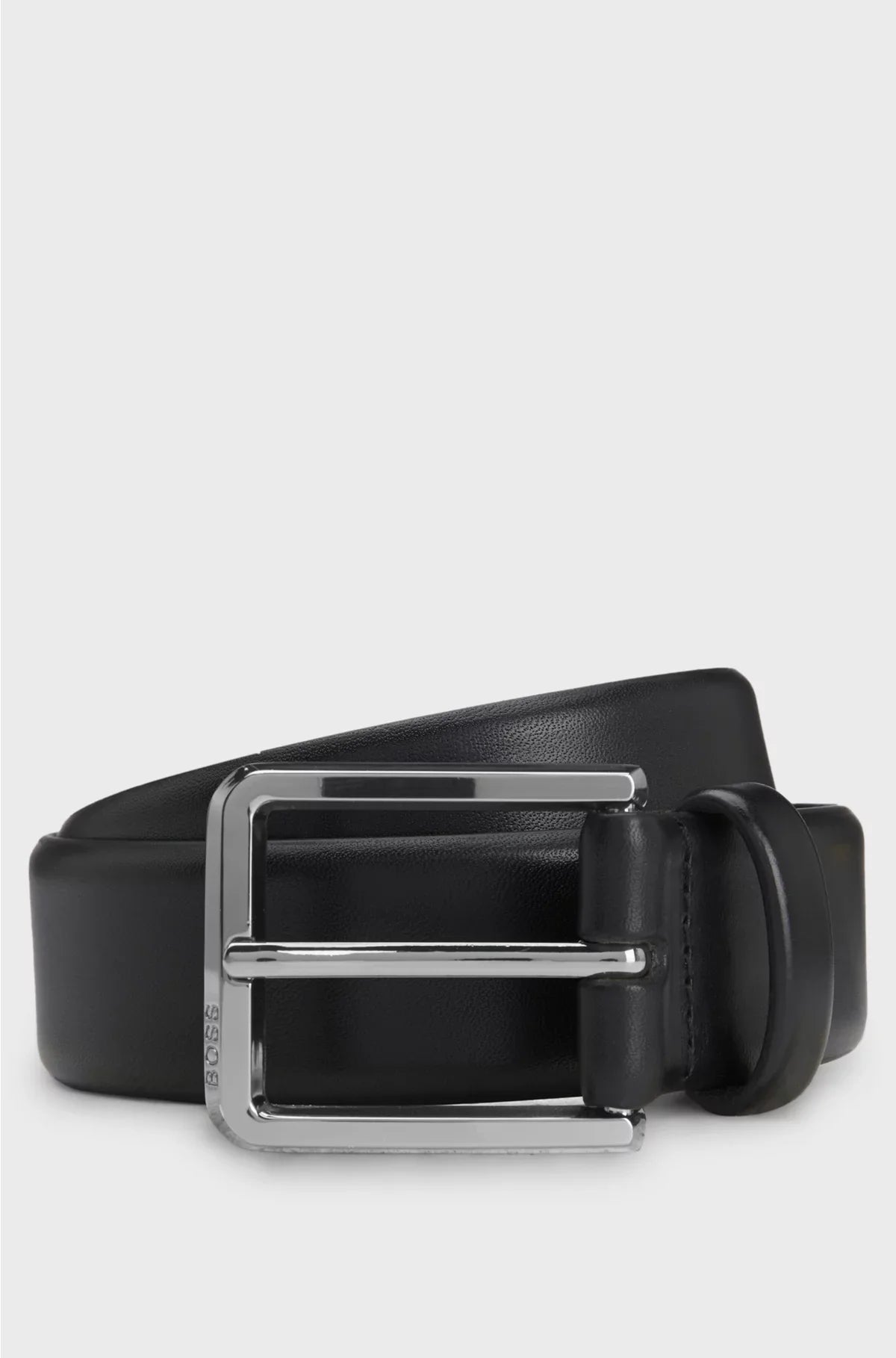 ITALIAN-LEATHER BELT WITH POLISHED GUNMETAL BUCKLE