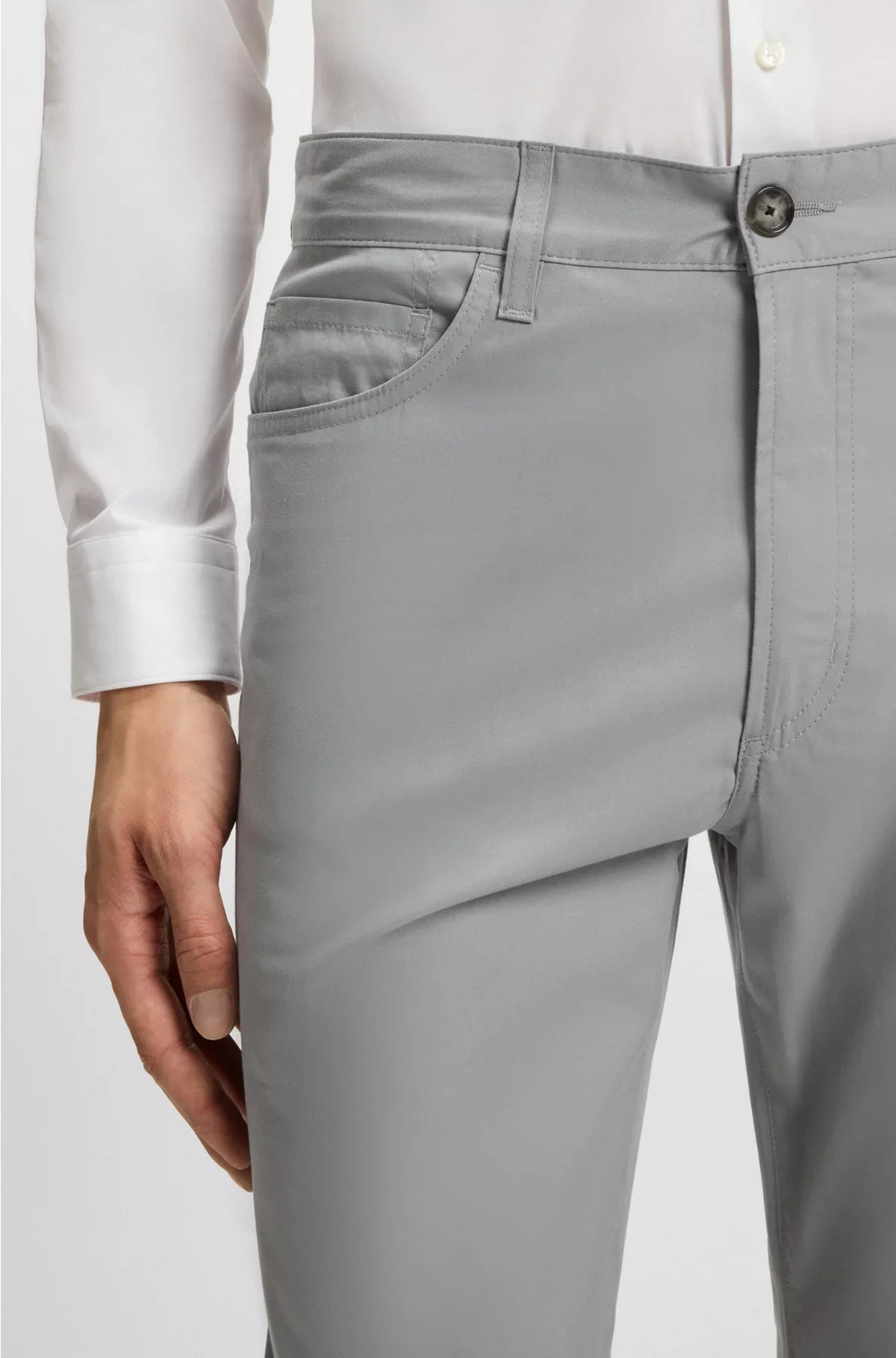 SLIM-FIT TROUSERS IN COTTON, SILK AND STRETCH