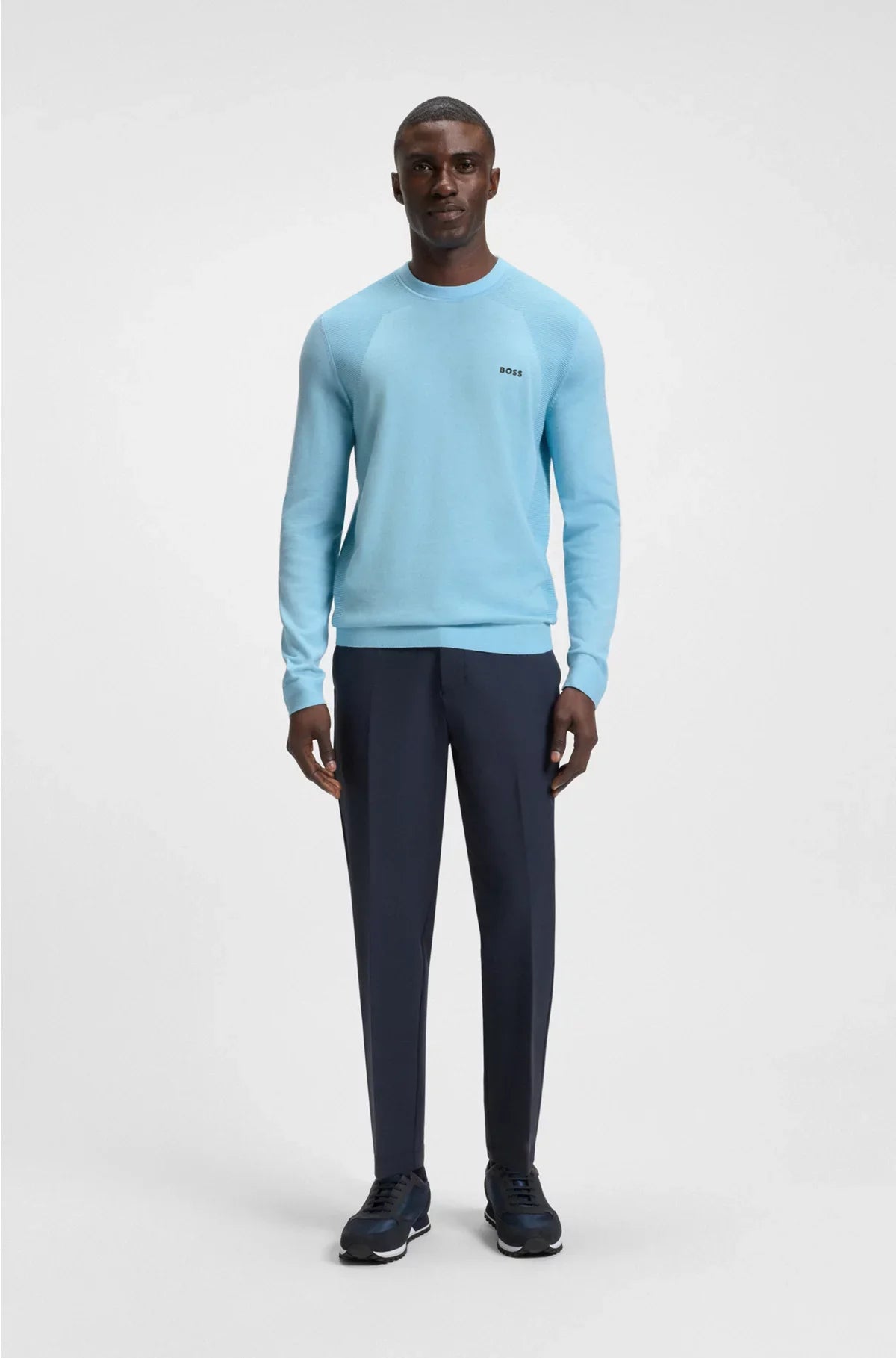 MAGLIONE IN MISTO COTONE CON BODY-MAPPING E LOGO A CONTRASTO