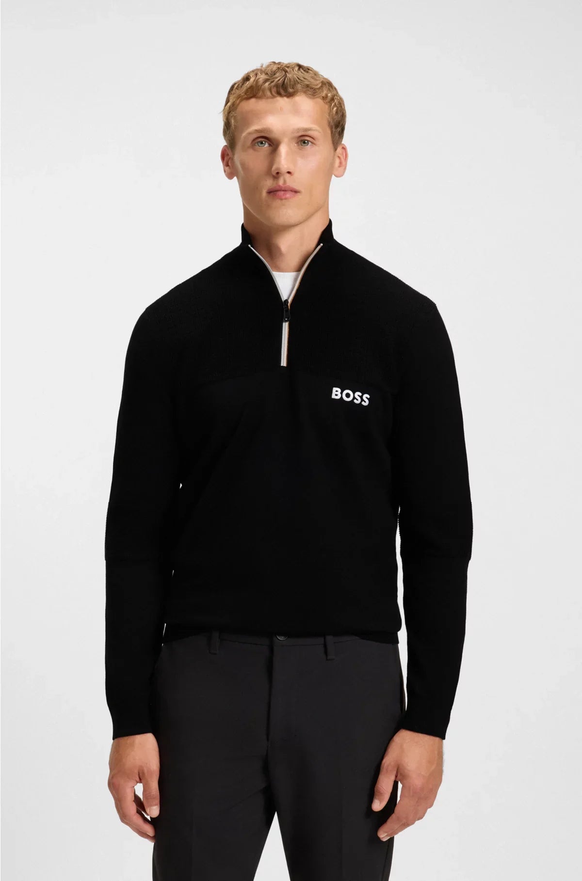 WATER-REPELLENT COTTON-BLEND SWEATER WITH ZIP NECK