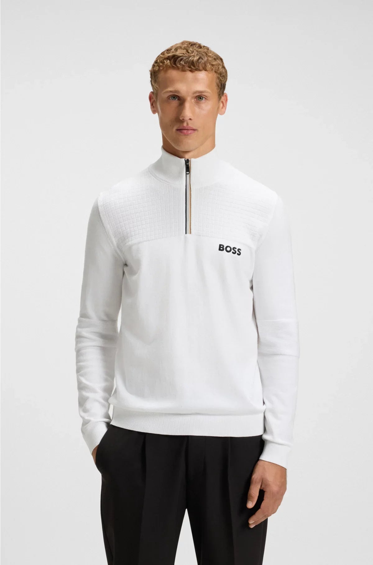 WATER-REPELLENT COTTON-BLEND SWEATER WITH ZIP NECK