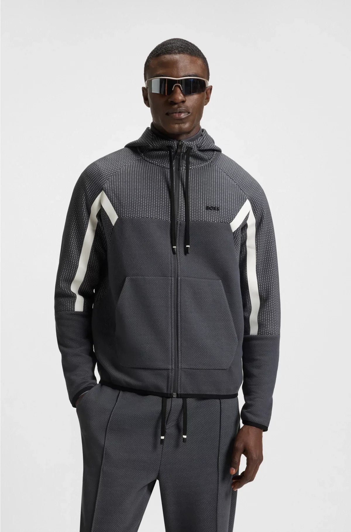REGULAR-FIT ZIP-UP HOODIE IN QUILTED JACQUARD