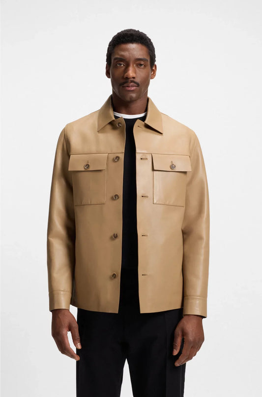 SHIRT-STYLE LEATHER JACKET WITH FLAP POCKETS