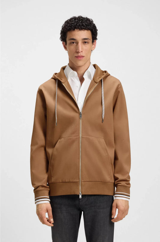 COTTON-BLEND ZIP-UP HOODIE WITH PATTERNED DRAWCORDS