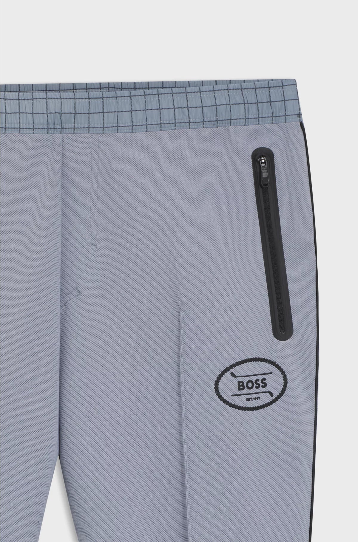 CHECK-PRINT TRACKSUIT BOTTOMS IN STRETCH PIQUE