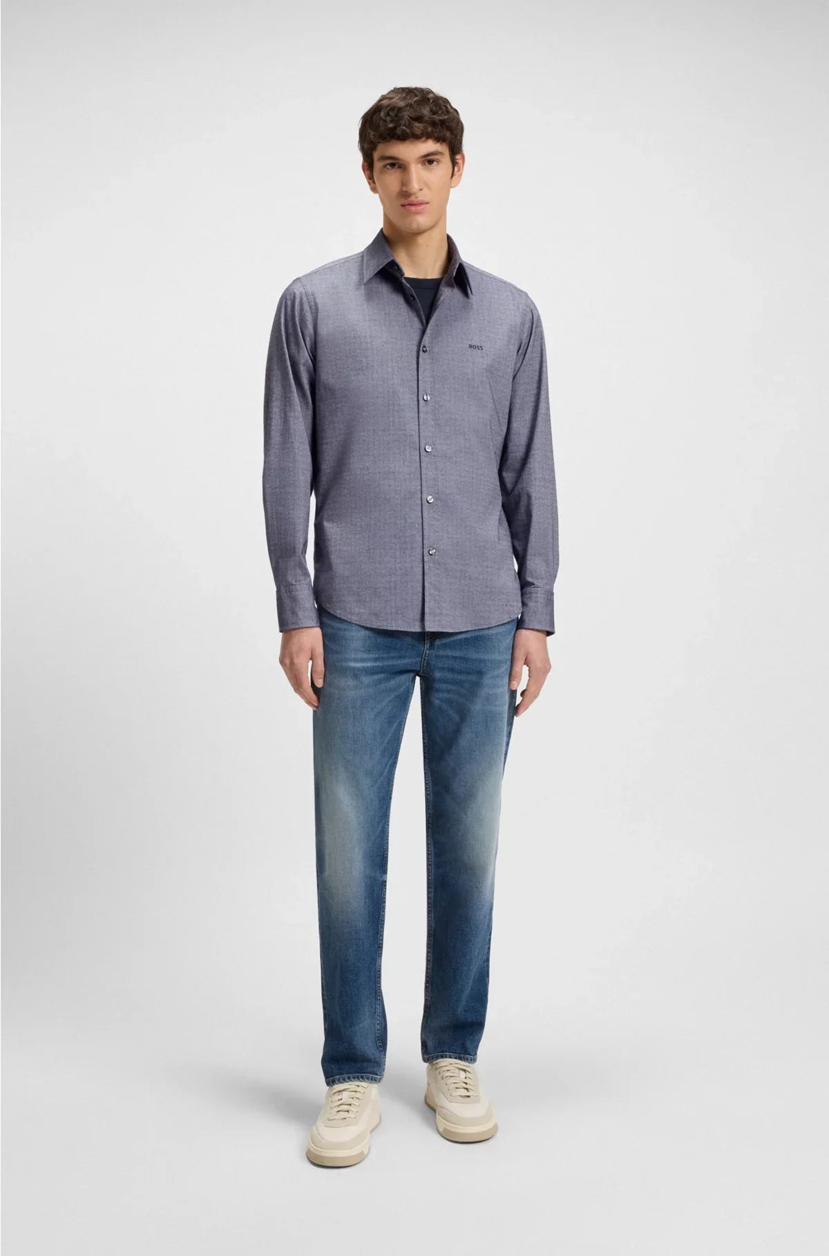 REGULAR-FIT SHIRT IN STRETCH-COTTON DOBBY