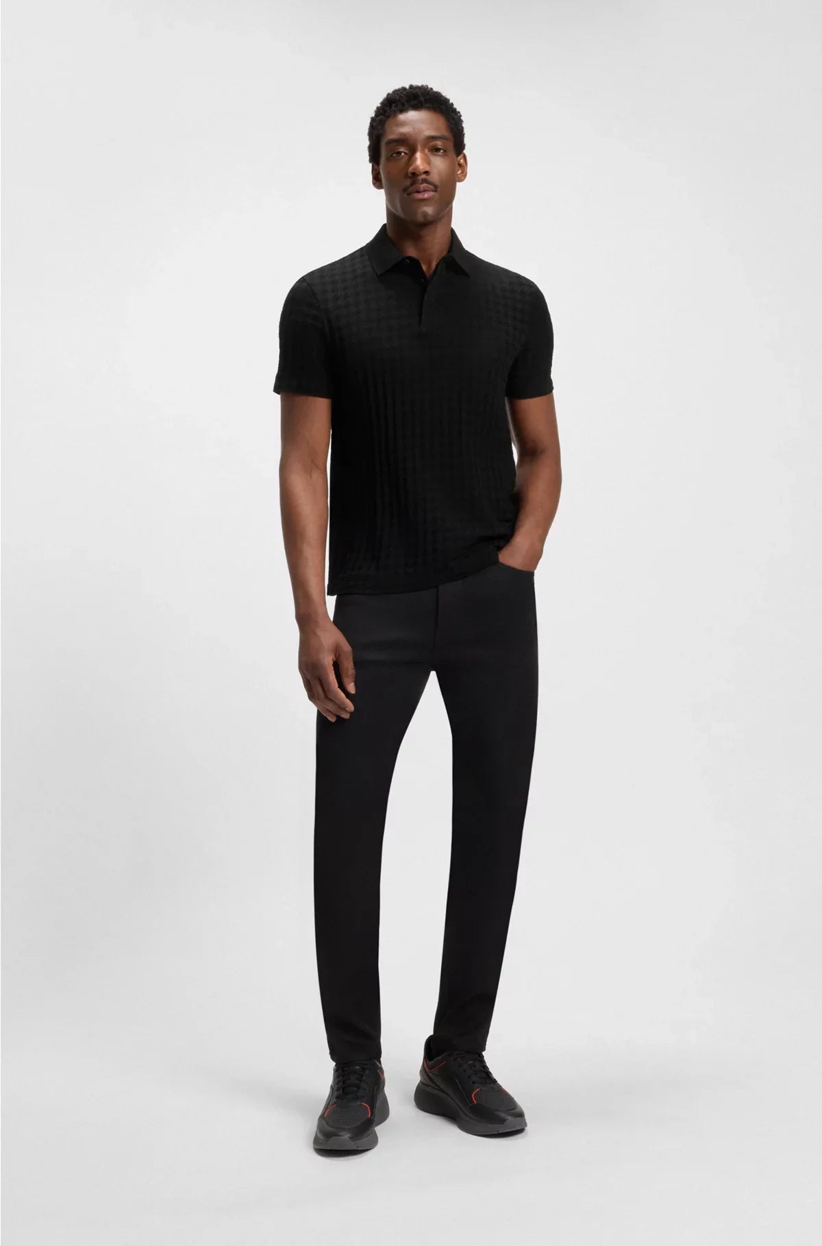 POLO IN COTONE MERCERIZZATO JACQUARD PIED DE POULE