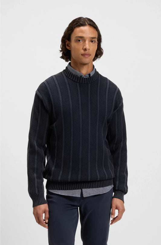 MAGLIONE IN COTONE CON STRUTTURE A COSTE E A GRANA DI RISO