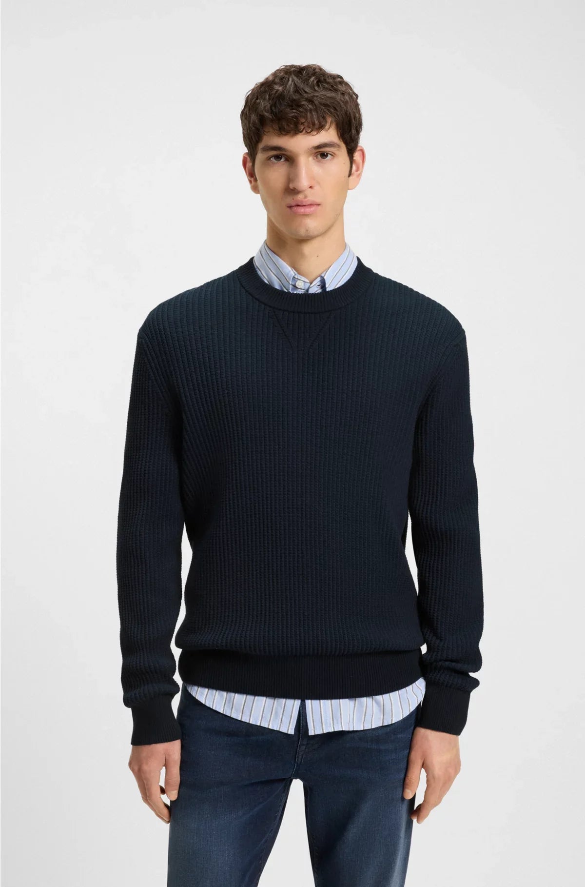COTTON-BLEND SWEATER WITH 3D KNITTED STRUCTURE