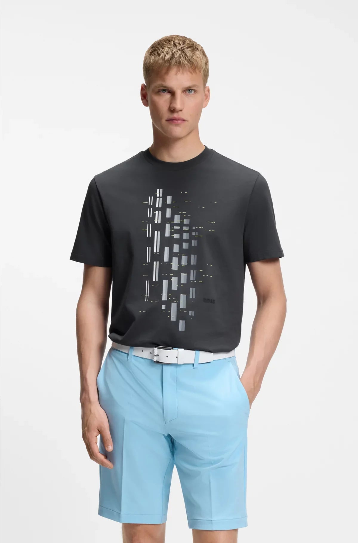 T-SHIRT IN COTONE ELASTICIZZATO CON STAMPA GEOMETRICA