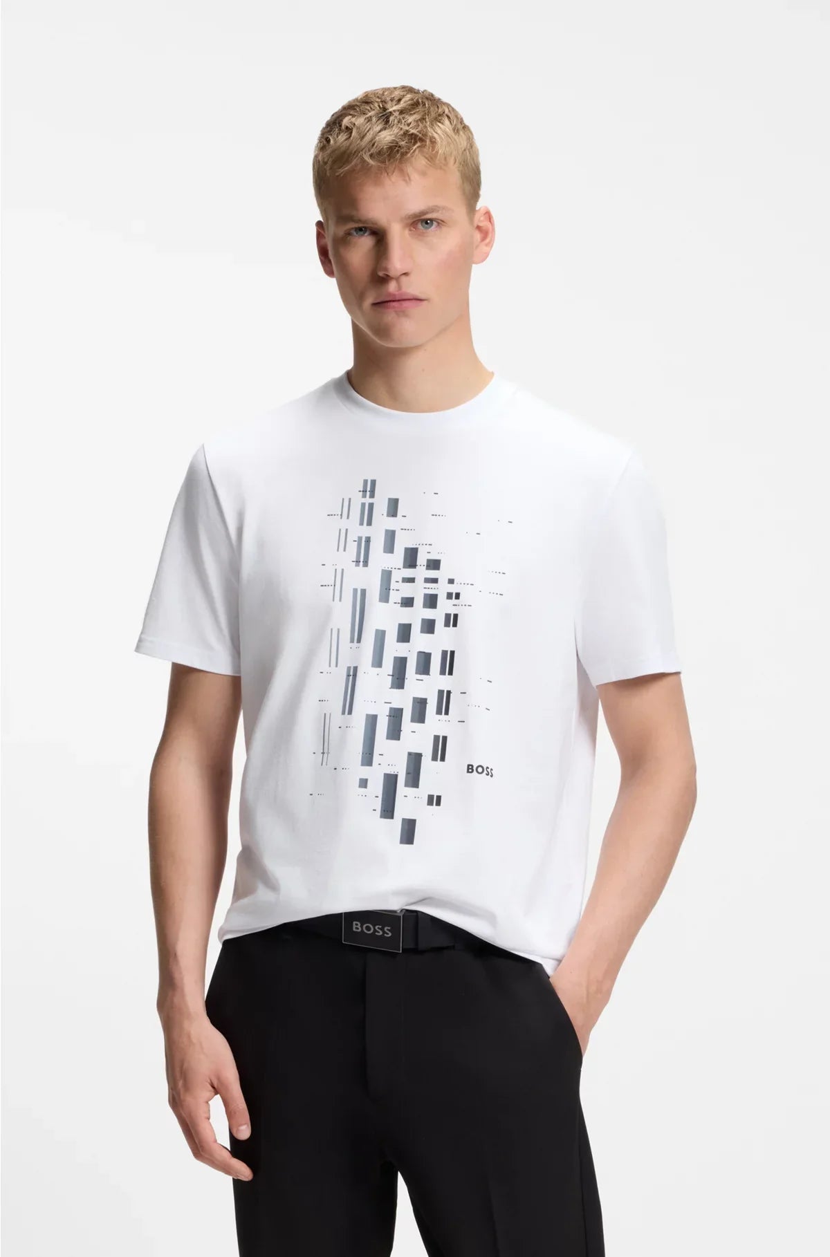 T-SHIRT IN COTONE ELASTICIZZATO CON STAMPA GEOMETRICA