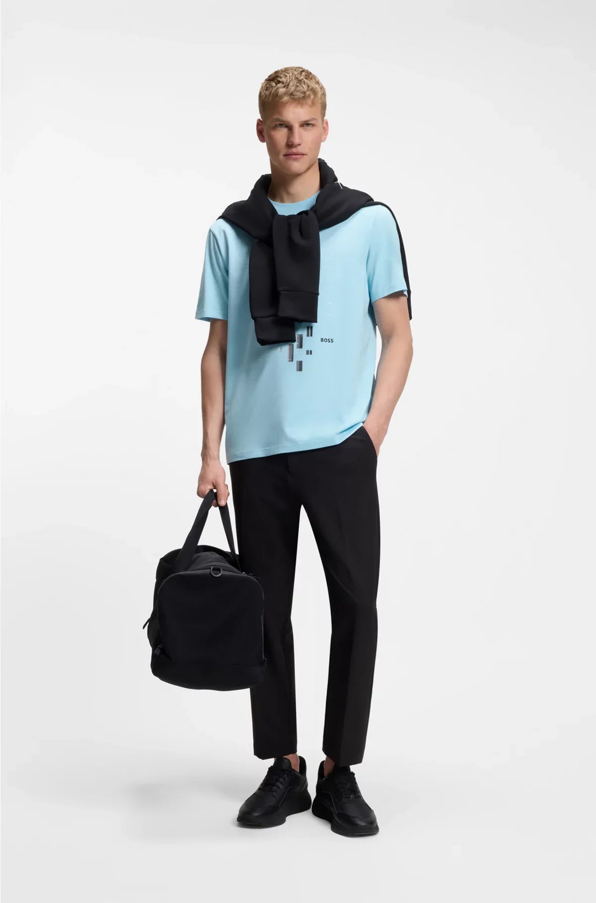 T-SHIRT IN COTONE ELASTICIZZATO CON STAMPA GEOMETRICA