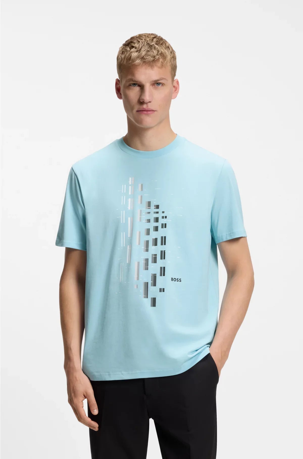 T-SHIRT IN COTONE ELASTICIZZATO CON STAMPA GEOMETRICA
