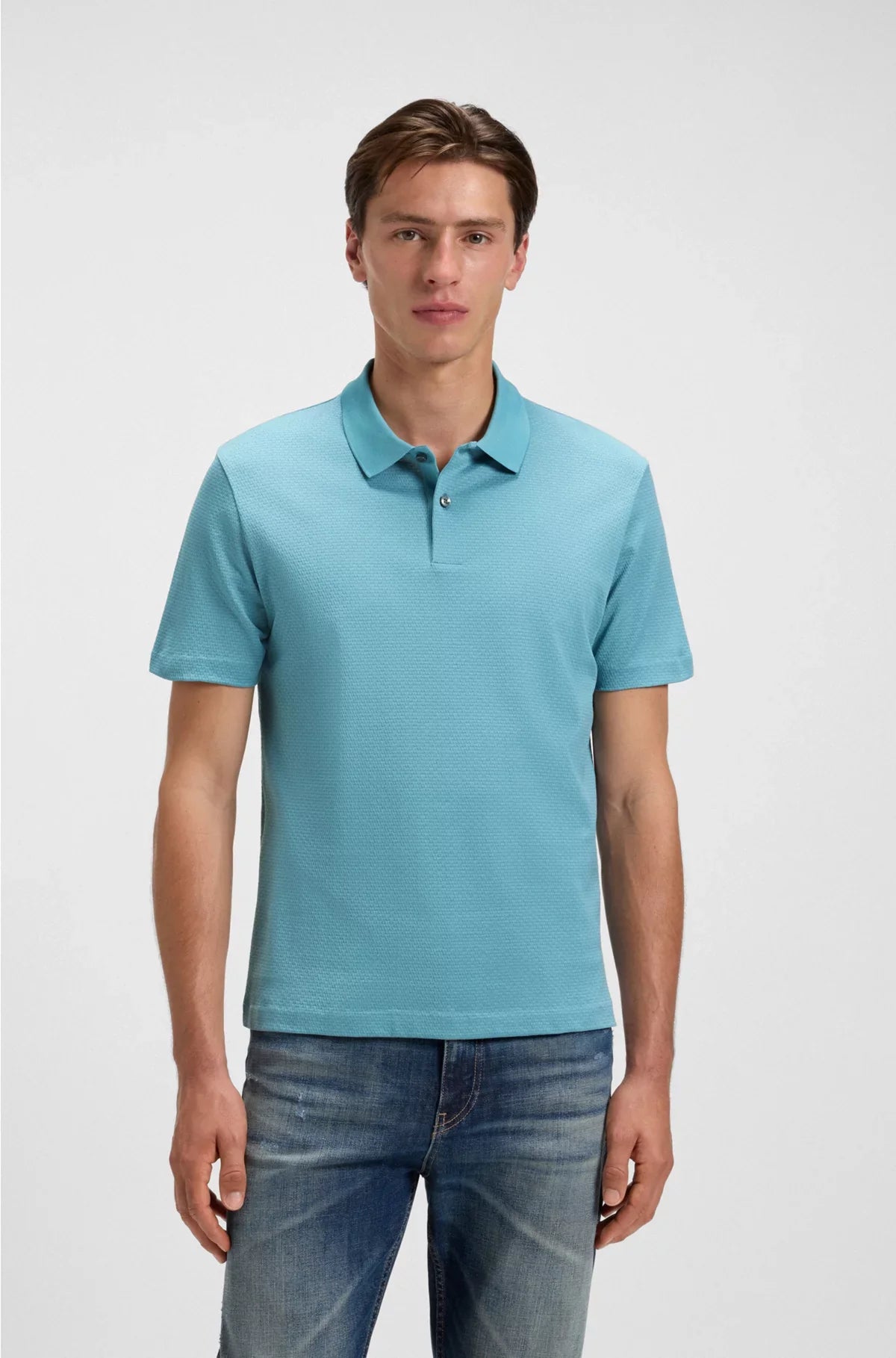 POLO IN COTONE MERCERIZZATO CON JACQUARD GEOMETRICO