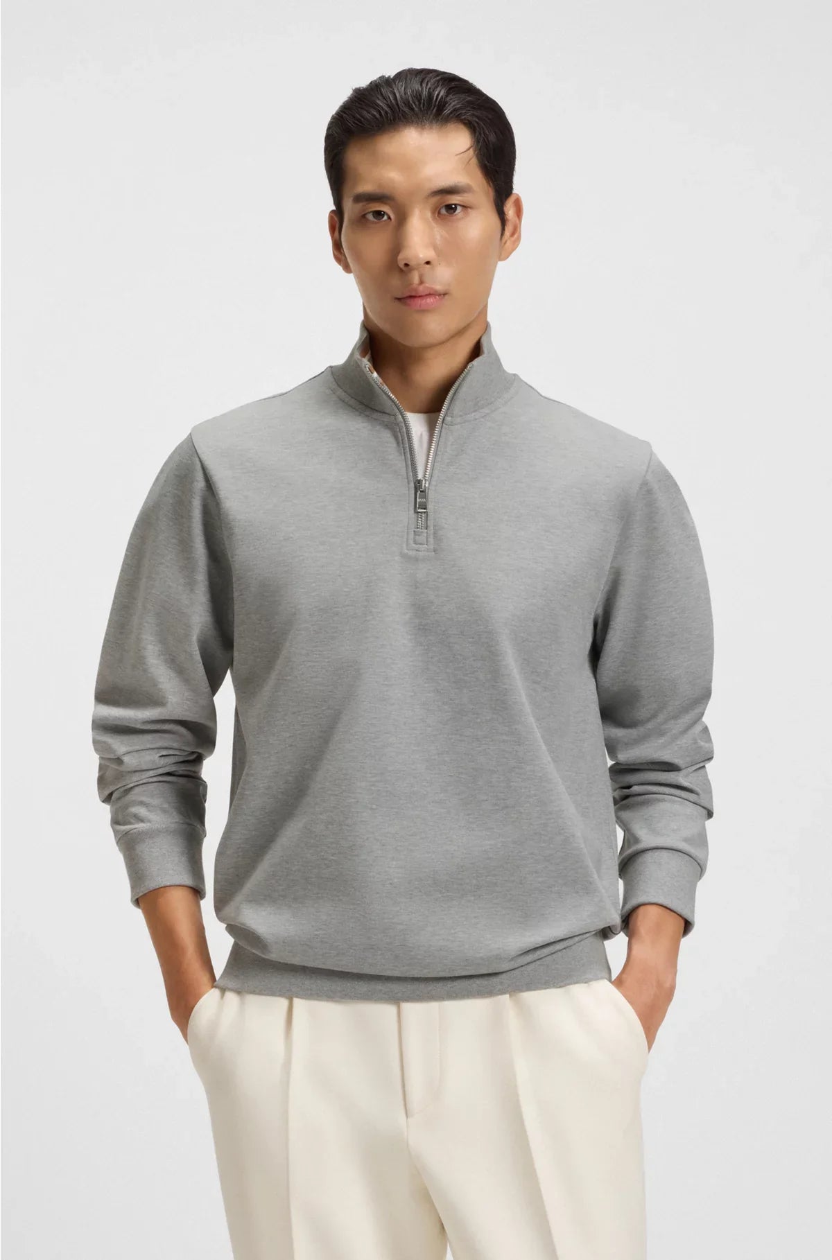 COTTON-BLEND SWEATSHIRT WITH ZIP NECK