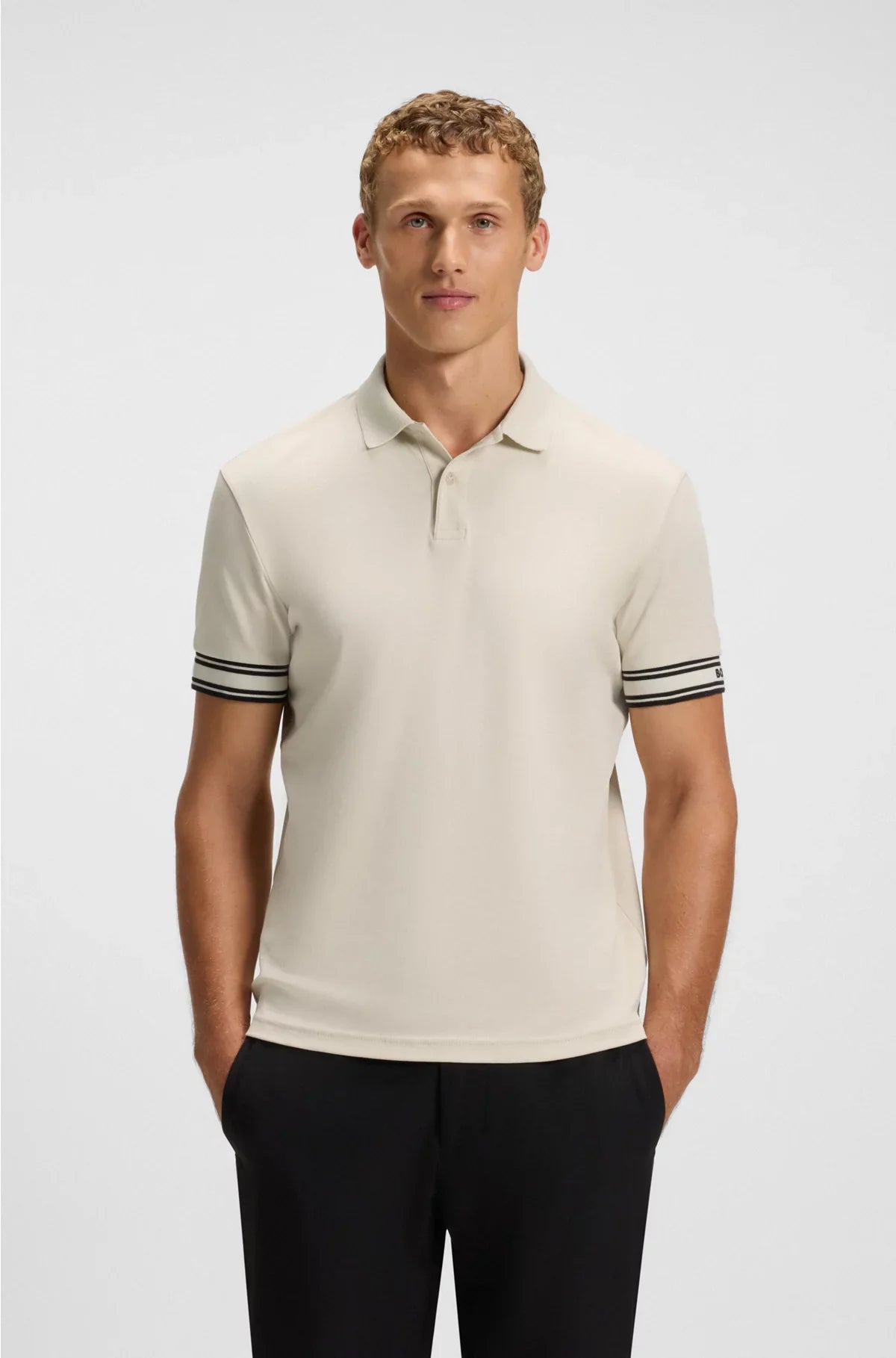 SLIM-FIT POLO SHIRT IN COTTON WITH STRIPED CUFFS