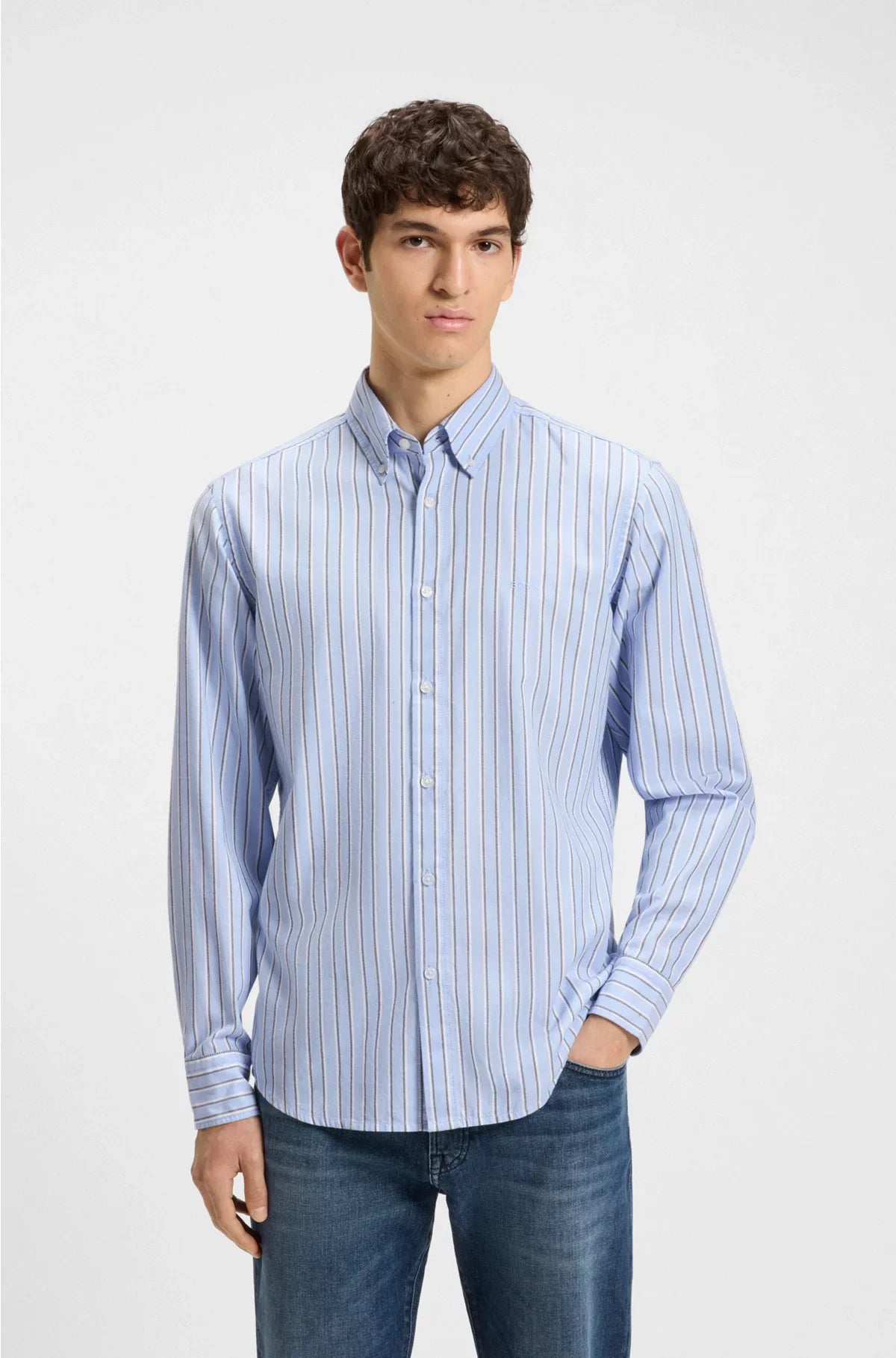 CAMICIA REGULAR FIT IN COTONE STRETCH A RIGHE