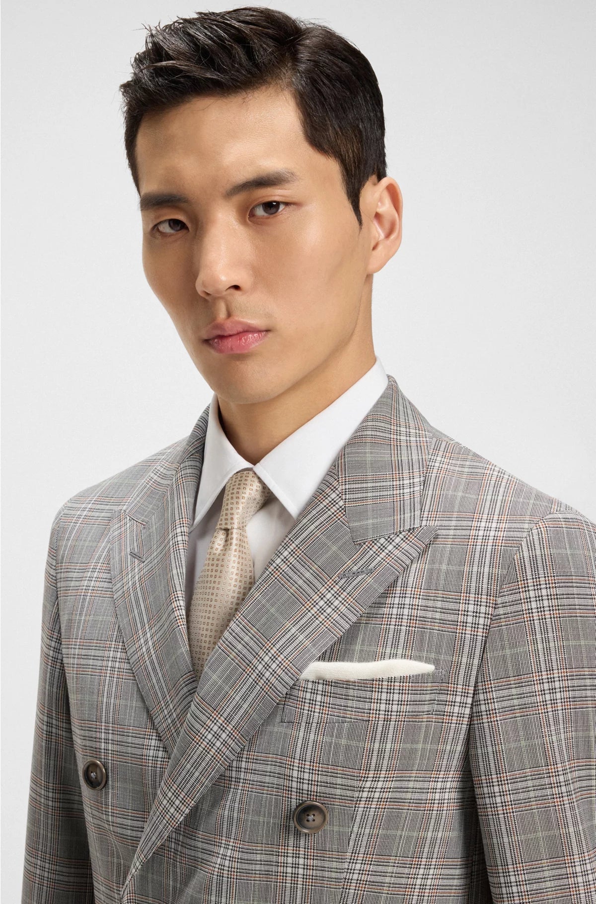 SLIM-FIT JACKET IN CHECKED VIRGIN WOOL AND SILK