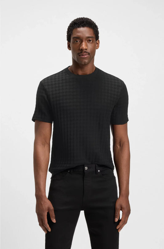 HOUNDSTOOTH-PATTERNED T-SHIRT IN MERCERISED COTTON