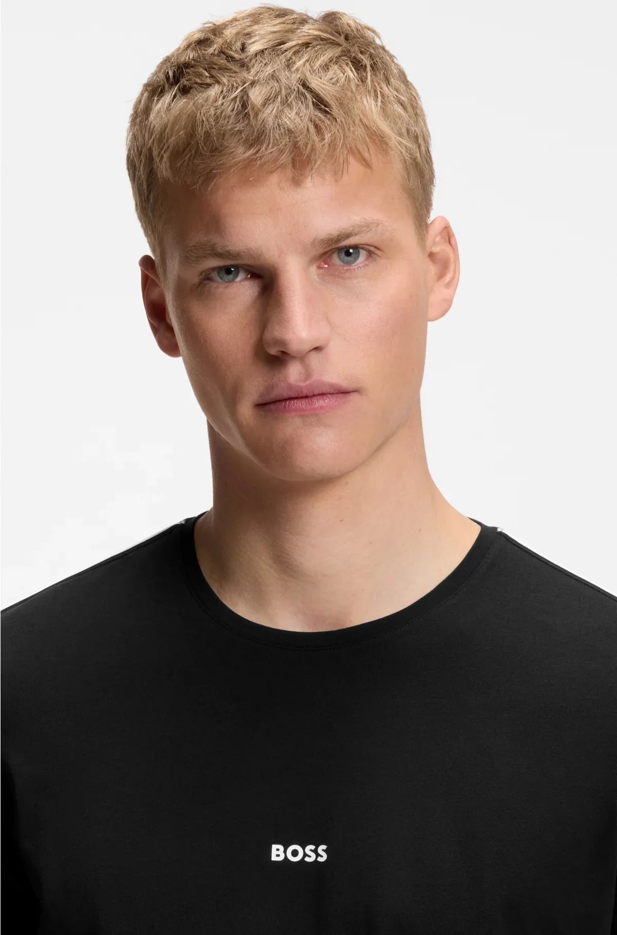 STRETCH-COTTON PYJAMA T-SHIRT WITH SIGNATURE-STRIPE TAPE