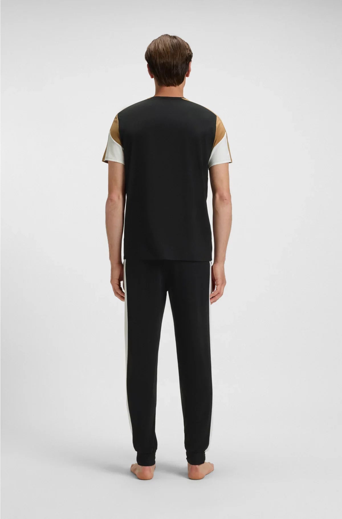 COTTON-BLEND PYJAMA T-SHIRT WITH CONTRAST PANELS
