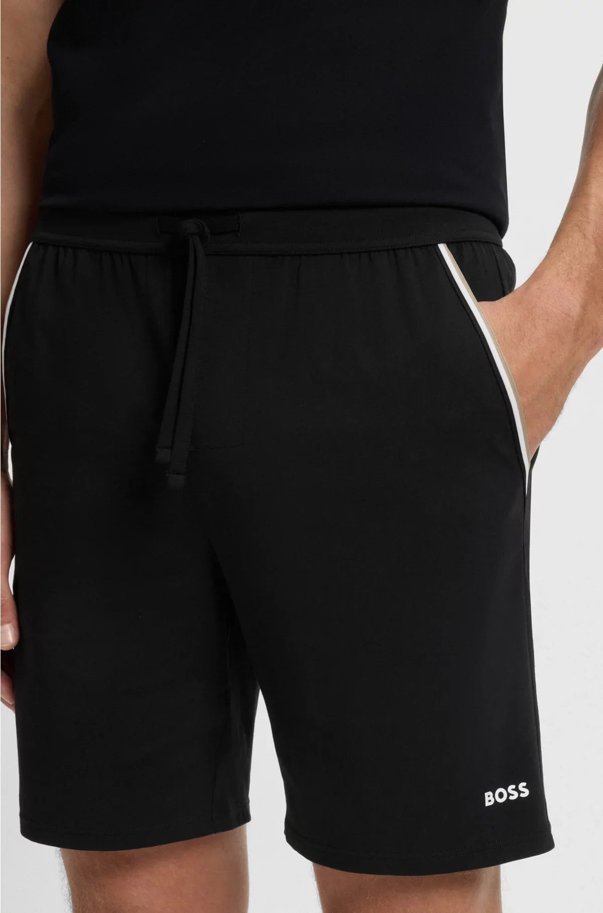STRETCH-COTTON PYJAMA SHORTS WITH SIGNATURE-STRIPE TAPE