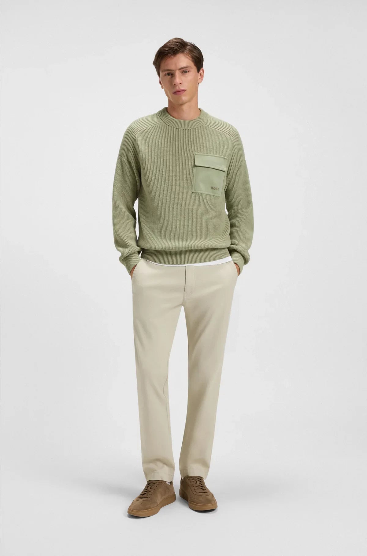 RIBBED-COTTON SWEATER WITH CONTRAST POCKET
