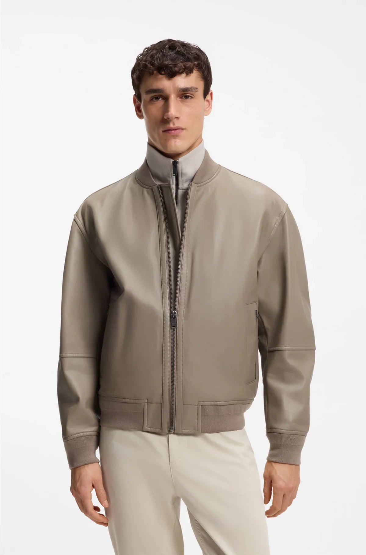 REGULAR-FIT JACKET IN TEXTURED LEATHER