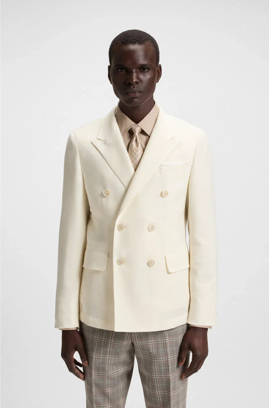 SLIM-FIT BLAZER IN MELANGE COTTON AND CASHMERE