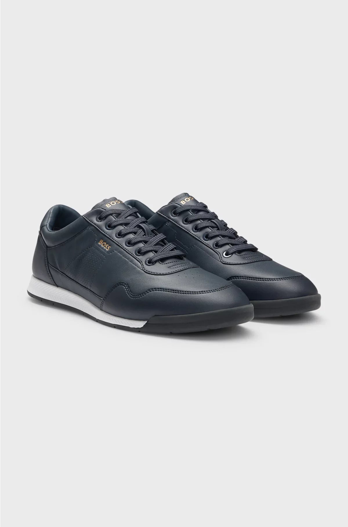 NAPPA-LEATHER TRAINERS WITH GOLD-TONE BRANDING