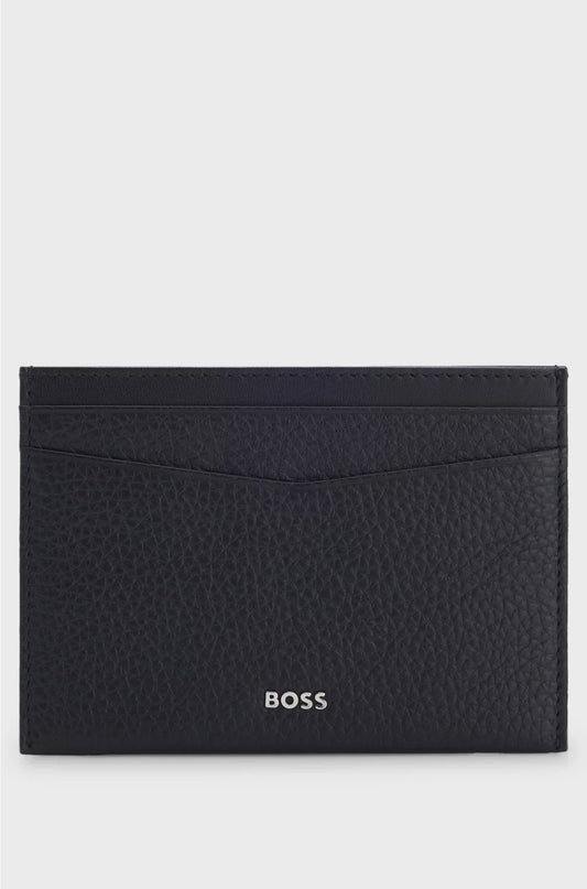 GRAINED-LEATHER CARD HOLDER WITH LOGO LETTERING
