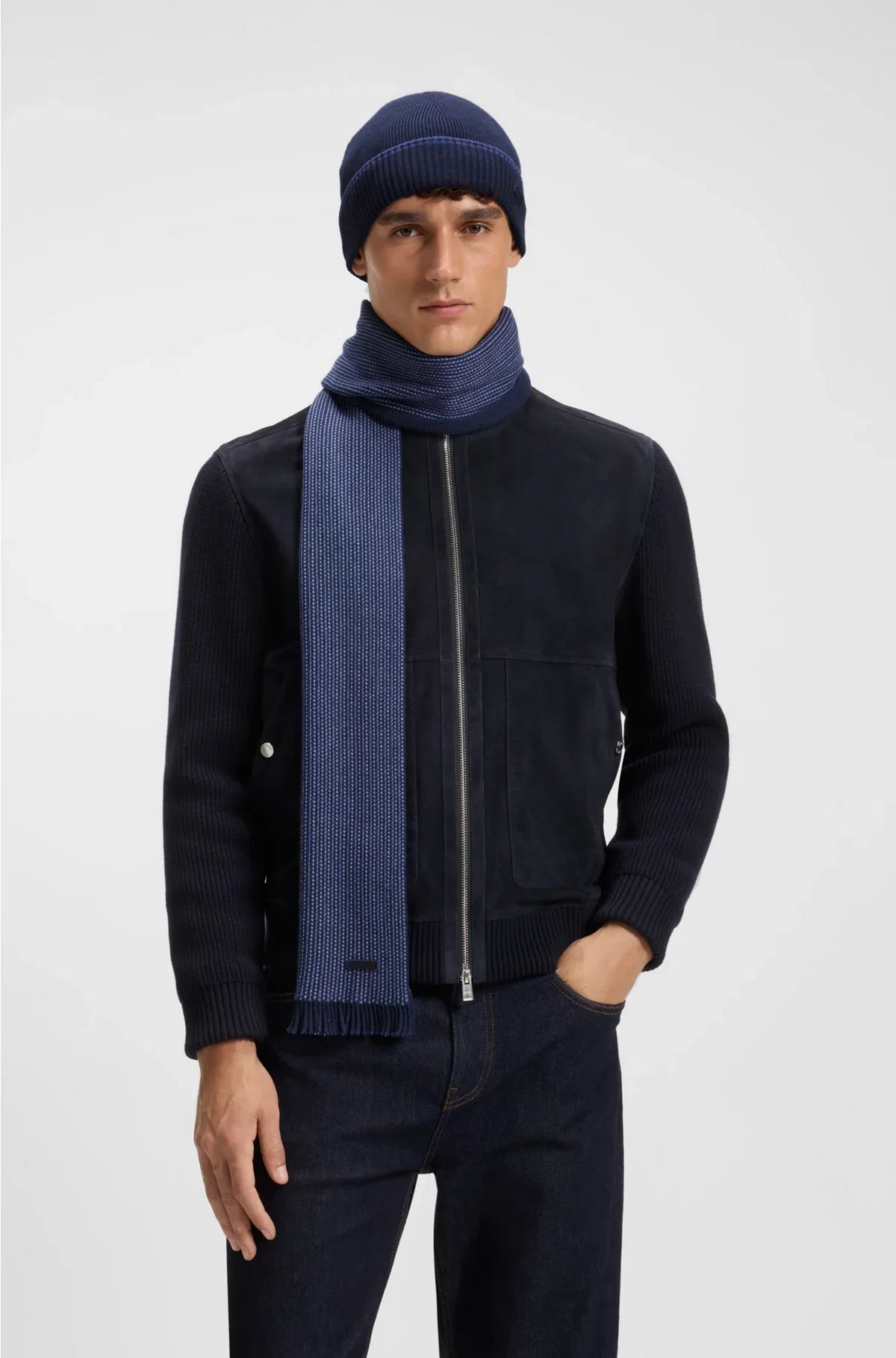 KNITTED WOOL-COTTON SCARF AND BEANIE HAT GIFT SET
