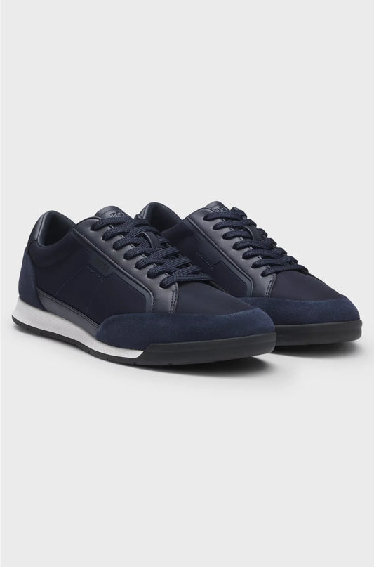 LOW-TOP TRAINERS WITH SUEDE AND FAUX LEATHER