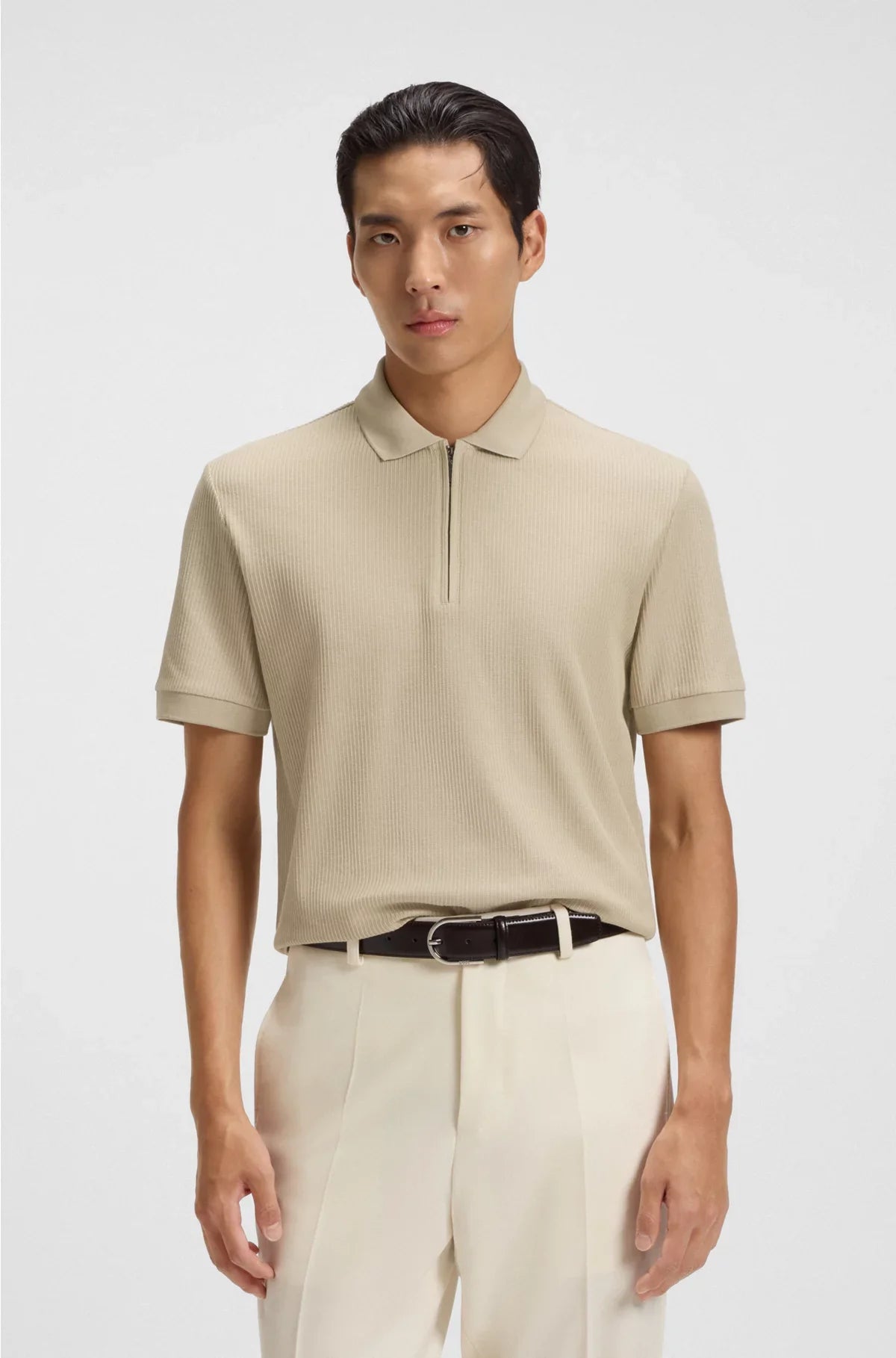 STRUCTURED-COTTON POLO SHIRT WITH ZIP PLACKET