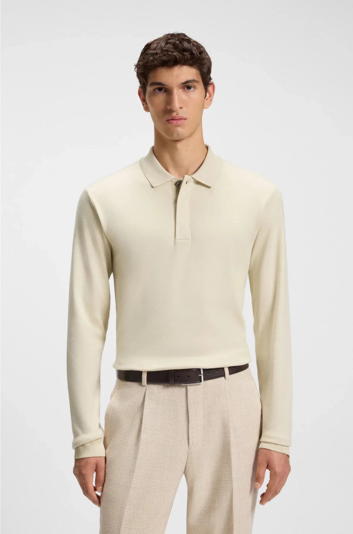 COTTON-CASHMERE POLO SHIRT WITH COVERED PLACKET